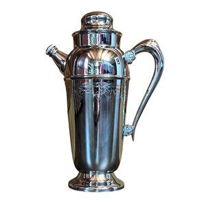 Vintage 13" Silver Plated Cocktail Shaker/Drink Pitcher w/Lid & Screw-On Stopper